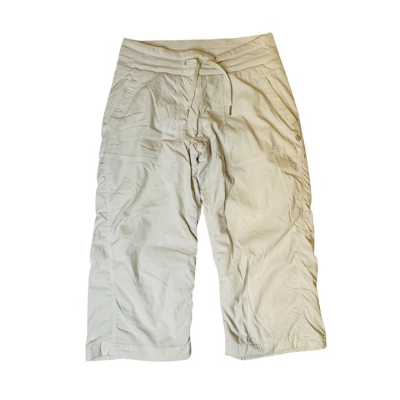lululemon athletica Pants - Lululemon Studio Crop Pants Women Size 6 White Cream Drawstring Waist Yoga